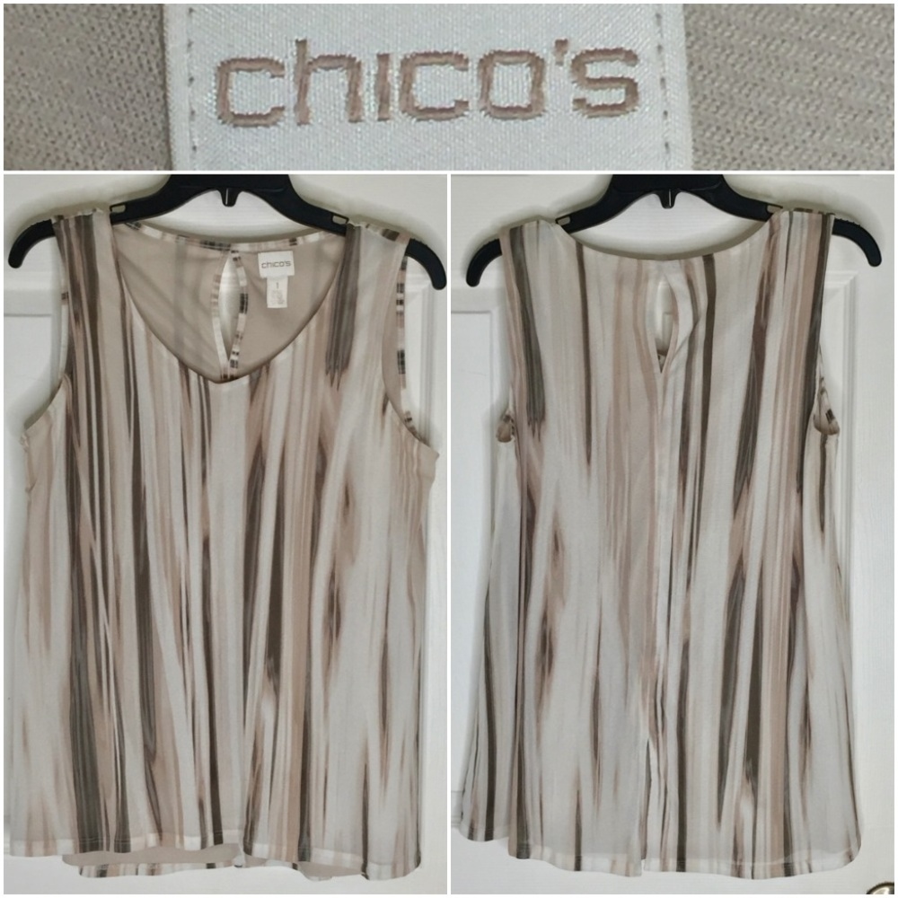 Chico's Sz 1 US M Tan Top Blouse Shirt V-neck